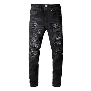 Jeans de designer de designer angustiado Rapped Biker Slim Fit Motorcycle Denim para homens de alta qualidade Jean Mans Pants servir Hommes 012
