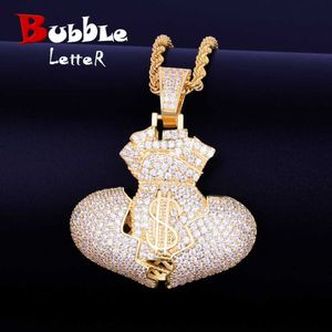 Dollor Money Bag Necklace & Pendant AAA Cubic Zircon Men's Hip Hop Rock Jewelry X0707