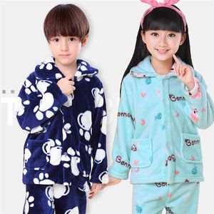 Зимние дети Pijamas Flannel Sleekwura Girls Boys Boys Pajamas Coral Flece Pajamas наборы 3-13T одежда ночная одежда / домашняя одежда 211109