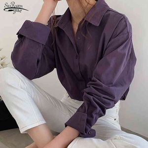 Vintage Turn-Down-Kragen Frauen Bluse Shirts Plus Größe 4XL Herbst Winter verdicken weibliche Tops Arbeitskleidung lila 11294 210521