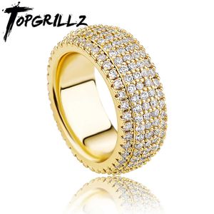 TOPGRILLZ Anello a fascia a 5 strati Full Micro Pave Cubic Zirconia Anelli Gioielli di moda Hip Hop di alta qualità Uomo Donna