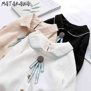 Матакава с длинными рукавами женские рубашки весна Питер Pan воротник блузки женские корейские свободные бантики blusas mujer de moda 210513