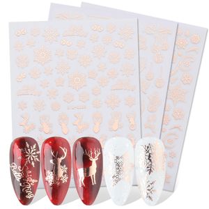 Adesivi per unghie natalizie Decalcomanie 3D Fiocco di neve in oro rosa Motivo alce Decorazione fai da te Strumenti per nail art Accessori per donne Ragazze Bambini