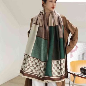 Scarv Lady Shawls Women Cashmere Scarf Winter Geometric Plaid Print Thick Warm Wraps Brand Blanket Pashmina Cape Stol1