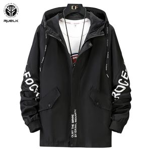 Ruelk Mäns Jacka Vår och Höst Trend Handsome Letter Tryckt Storstor Hooded Youth M-8XL 210819