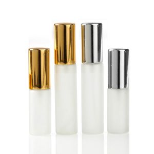 5 ml / 10ml glas frostat atomizerflaska med metall silver guld aluminium fin dimma spruta påfyllningsbar doft parfym tom doft