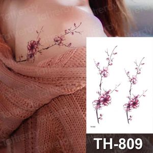 Bröst vattentät tatuering tillfälliga mode tatueringar färgstarka klistermärken sexiga blommor rosa sexig tatuering för kvinnor kropp och tjej