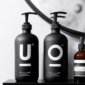 500ml Bathroom Soap Dispenser for Shampoo Shower Gel Hair Conditioner Black Glass Empty Kitchen Detergent Storage Bottle