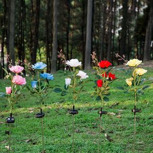 Multicolor Rose Solar LED Decorazione Outdoor Prato Luce Giardino di famiglia Fiore finto Notte Lampade impermeabili