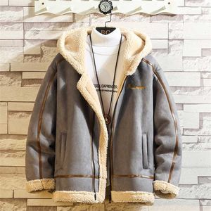 남성 양털 재킷 코트 스트리트웨어 긴 소매 겉옷 버튼 솜털 패션 겨울 봉제 오버코트 211119