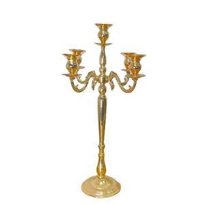 Evento Deco Centerpiece 5 Braço Candelabra Metal Gold Candle Castiçal Candlestick Centralpiece para decoração de casamento Senyu439