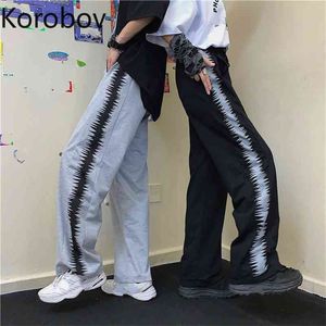 Korobov Harajuku Streeetwear Women Print Pants Vintage High Waist Wide Leg Pants Korean New Arrival Gothic Women Trousers 210430