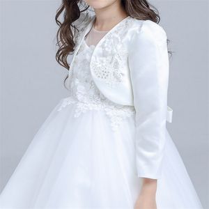 Flor meninas xale cardigan para casamento princesa menina roupas de algodão branco casacos 3 4 6 8 10 12 anos AKC165020 211201