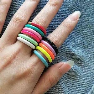 10st 2021 Multi Color Koppar Geometrisk form Enemal Enkel Justerbar Finger Ring Smycken Fit För Party Gift