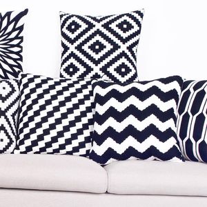 Cushion/Decorative Pillow Home Decor Embroidered Cushion Cover Black White Canvas Cotton 45x45cm For Sofa Bed Chair Decorative