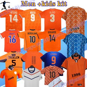 ingrosso Maglie Holland-1988 Maglie da calcio retrò Van Basten Holland Bergkamp Gullit Rijkaard Davids Kit per bambini calcio classico