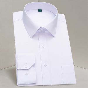 Bröstficka Vit Formell skjorta Mens för Business Solid Social Dress Men Tröjor Långärmad Arbetskontor Ljus Blå Svart Rosa