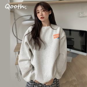 Qooted Oversized Hoodies Gotiska Harajuku Streetwear Chic Letter Print Sweatshirt Navy Grå Hoodies Kvinnor Lös Pullover Qt462 210518