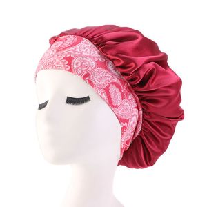 New Ethnic Style Stretch Satin Night Cap Printed Wide-brim Turban Cap Beauty Hair Care Cap Chemotherapy Hat