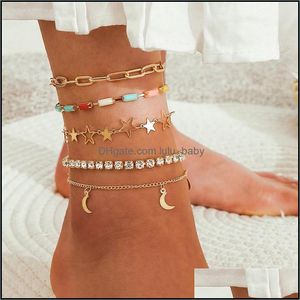 Anklets Modyle Bohemia Gold Color Moon Star Crystal Bracelet Simple For Women Fashion Party Jewelry Gifts Drop Delivery 2021 M14Tv