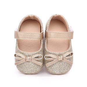 Nyfödda småbarn baby flickor Prewalker läder Bowknot Princess Shoes Soft Sole Anti-Slip First Walkers Baby Shoes