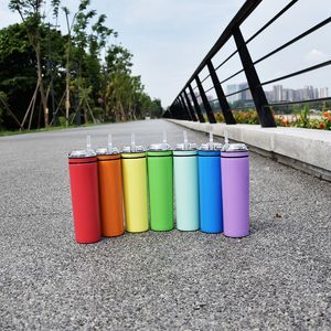 7 Rainbow Colors! Sublimering blanks rånar 20oz mellanmål rakt skinny tumbler med lock halm rostfritt stål Dubbelväggiga isolerade dammsugare Flaskor DIY Custom