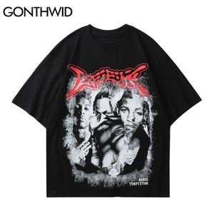 Tees Gömlek Streetwear Gotik Hip Hop Rapçi Poster Baskı Kısa Kollu T-Shirt Pamuk Erkekler Harajuku Gevşek Rahat Tops 210602