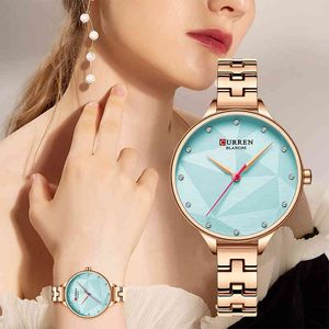 Curren Topブランドの女性の腕時計ファッションデザインアナログクォーツ時計レディースドレスブレスレット時計レディースシンプルな女の子の腕時計210517