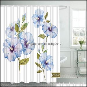 Perdeleri Aessories GardenFloral Çiçek Suluboya Için Kanca Ile Su Geçirmez Polyester Banyo Duş Perdesi Set Ev Banyo Dekor Bırak Del