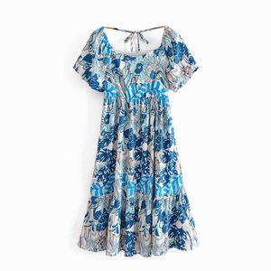 Petite klänning sommar mode kort ärm stilig utskrifter modern tjej midi sundress 210602