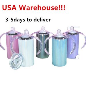 USA Warehosue! 12oz sublimering rak glitter tumbler sippy cup sublimering baby cup barn tumbler med lock rostfritt stål tumlare sucker cup två lock !!!