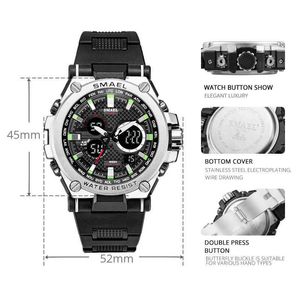 Sportowy zegarek Męski LED 50M Wodoodporna wielofunkcyjna wielofunkcyjna kwarcowa na rękę do męskiej Smael 1709 Moda s Shock Stopwatch Q0524