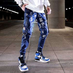 Letter Ribbons Casual Hip Hop Joggers Cargo Pants For Men Block Hit Color Pocket Track Pants Male Trousers Sweatpants Streetwear Y0927