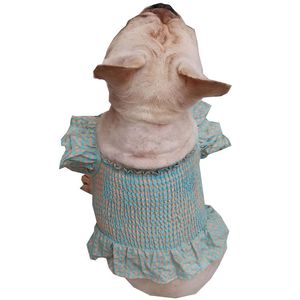 格子縞のプリントペットドレスベストアウトドアビーチTシャツドッグアパレルブルドッグCorgiテディの子犬の服