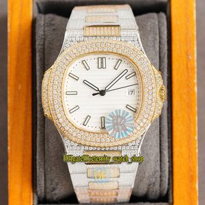 Eternidade Jóias Relógios RRF 5719 V2 Versão de atualização Cal.324 Automático 5711 Mostrador branco Relógio masculino Iced Out Caixa com incrustação de diamantes Ouro Prata Diamantes Pulseira 7118