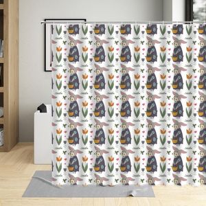 Zasłony prysznicowe zabawne kreskówki Urocze retro króliki drukują wodoodporne dekoracja ściany w łazience z 12 haczykami