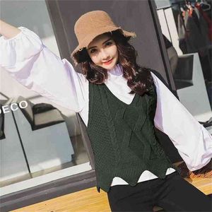 Hollow Backless Sweet Sweater Vest Female V-neck Jacquard Stripe Loose Bottoming Women Pullover Spring Autumn 210427