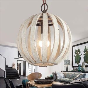 Żyrandole rustykalny biały drewniany żyrandol bar salon Restauracja stare lampy przemysłowe Loft Vintage Home Decor Bird Cage Zawieszenie Lampa