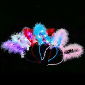 New feather ears hairband 14 lamp luminous rabbit ears headdress factory direct wholesale Led Rave Toy