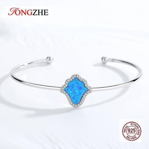 Luck Hamsa Fatima 925 Sterling Silver Women Bracelet Bangles Blue Opal Open Hand Designer Bracelets Luxury Jewelry Bangle