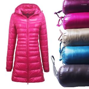 Winter Woman Padded Hooded Long Jacket White Duck Down Female Overcoat Ultra Light Slim Solid Jackets Coat Portable Parkas1