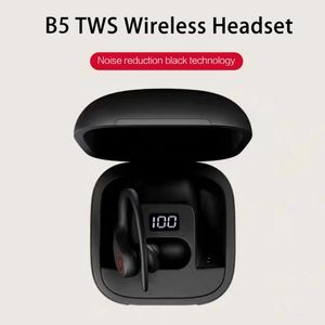 B5 TWS Wireless Bluetooth 5.0 Earphone Sports Ear Hook Buller Reduction Headset med LED -laddningslåda