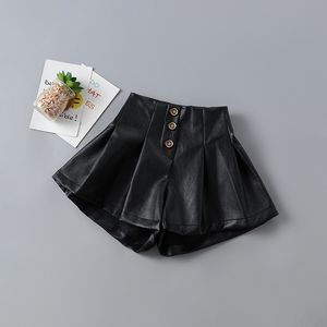 2-7 year high quality girl clothing autumn casual fashion kid children short solid leather pants 210615