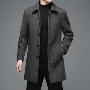 High Quality Mens Winter Jackets and Coats Business Casual Woolen Jackets Coats Long Overcoat Men Turn Down Collar Wool Blends 211119