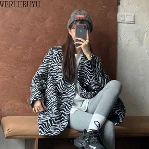 Werueruyu höst leopard print cardigans kostym kappor Kvinnors Jackor Casual Outwear Woman Woolen Coat 210608