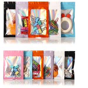 Colorful Laser Aluminum Foil Bags Multi-size Zipper Packages For Cell Phone Mobile USB Cable Watch Gift Accessories Snacks Food Grade Universal Retail Pouches