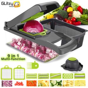 Vegetable Cutter 8 In 1 6 Dicing Blades Slicer Shredder Fruit Peeler Potato Cheese Drain Grater Chopper Kitchen Accessories Tool 210326