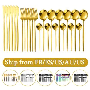 24 stücke Gold Geschirr Edelstahl Geschirr Messer Gabel Löffel Besteck Sicher Besteck Set küche zubehör 210317