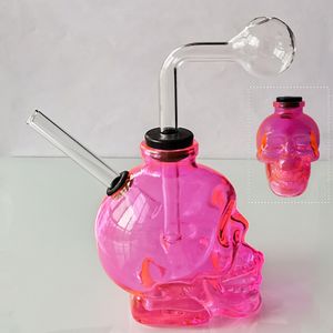 Forma di teschio Intero set Vetro spesso Bong Pipa ad acqua Narghilè Shisha Fumo Curvo Dab Rig Pipa Bruciatore a nafta Ciotola Bubbler Rosa Giallo Blu Verde Viola Colori