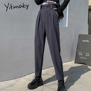 Yitimoky Damen Klassische Hosen Hosenanzüge Frauen Kleidung Hohe Taille Taschen Button Up Harem Hosen Koreanische Streetwear 211112